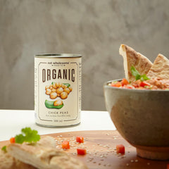 Mangia ceci biologici genuini, 400 g (confezione da 12) - Cotti in acqua, senza sale aggiunto, 100% naturali, fonte proteica, vegani, rivestimento senza BPA e confezione neutra contro la CO2