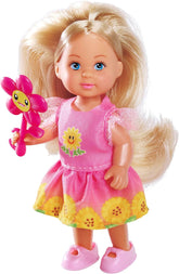 Simba Evi Love Flowers, asortat în 2 variante, va fi livrat doar UN articol, păpușă într-o rochie florală drăguță cu floare, păpușă de joacă de 12 cm, vârste 3+