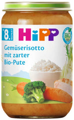 Risotto cu legume HiPP cu curcan fraged bio (6 x 220g), masă de la 8 luni, fără sare adăugată, cu Omega-3, de cea mai bună calitate organică