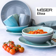 MÄSER 931844 Set de veselă modernă din seria Elissa pentru 6 persoane, albastru cu margine albă, set combinat cu 24 de piese, ceramică