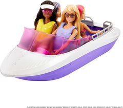 Barbie HHG60 - Barcă cu motor Sirenă cu 2 păpuși (blondă/brunetă) și diverse accesorii, jucărie pentru copii cu vârsta de 3 ani și peste