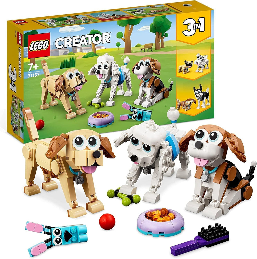 LEGO Creator 31137 Set simpatico cane 3 in 1 con figure di animali bassotto, carlino, barboncino e altri, giocattolo per bambini dai 7 anni in su, regalo per gli amanti dei cani Set da costruzione Besuche den LEGO-Store Titolo predefinito