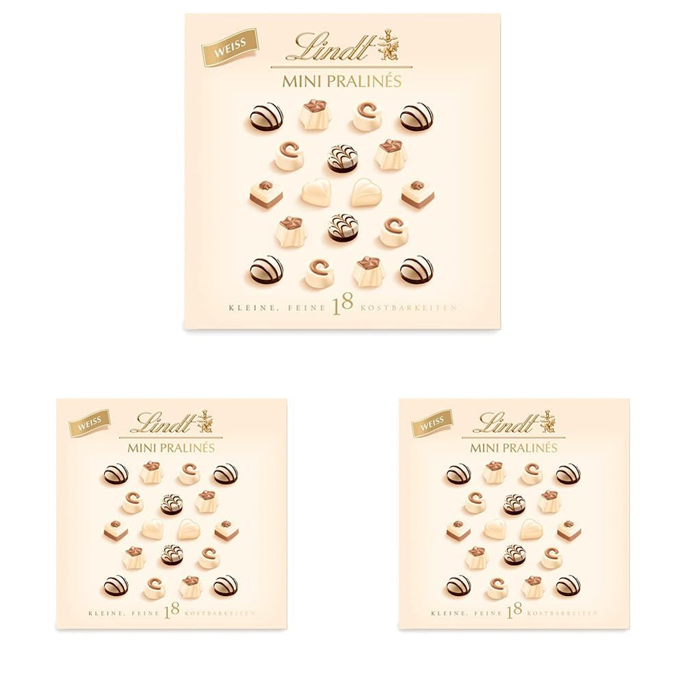 Cioccolato - Mini Praline Bianche | 90 g| Scatola con 18 praline in 6 deliziosi assortimenti | Regalo di cioccolato | Regalo al cioccolato (confezione da 3)