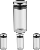 WMF Depot borcan de depozitare sticlă 1l, înălțime 21,5 cm, borcan de depozitare cu capac, recipient pentru boabe de cafea, borcan pentru cereale, borcan de depozitare a alimentelor cu deschidere mare de umplere (pachet de 4) Cutii depozitare alimente Naty Shop Singur 1 litru (pachet de 4)