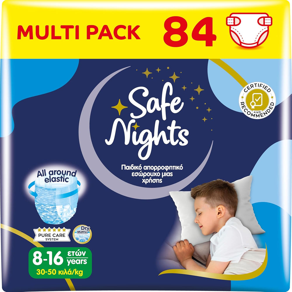 Safe Nights Boy, pantaloni da notte per bambini da 8 a 16 anni (30-50 kg), 84 pezzi