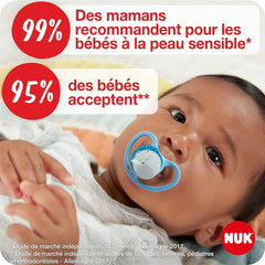 Suzete NUK Space Night, 0-6 luni, orificii de ventilație extra mari, strălucesc în întuneric, silicon fără BPA, vulpe și buburuză, 2 bucăți