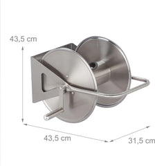 Relaxdays Rolă furtun din oțel inoxidabil, înfășurare furtun gol, montare pe podea și perete, pentru furtun de grădină de 40 m, rolă furtun, argintiu, 43,5 x 43,5 x 31,5 cm