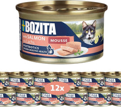 Bozita Mousse MSC Salmon – 12 x 85 g hrană umedă pentru pisici cu textură fină de mousse și somon – rețetă fără cereale, fără zahăr adăugat sau coloranți – cu postbiotice pentru susținerea florei intestinale