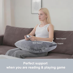 Pernă de gaming SLIGUY, pernă de citit, pernă de susținere a brațelor pentru pat și canapea, pernă pelviană în formă de U pentru adulți, gri închis