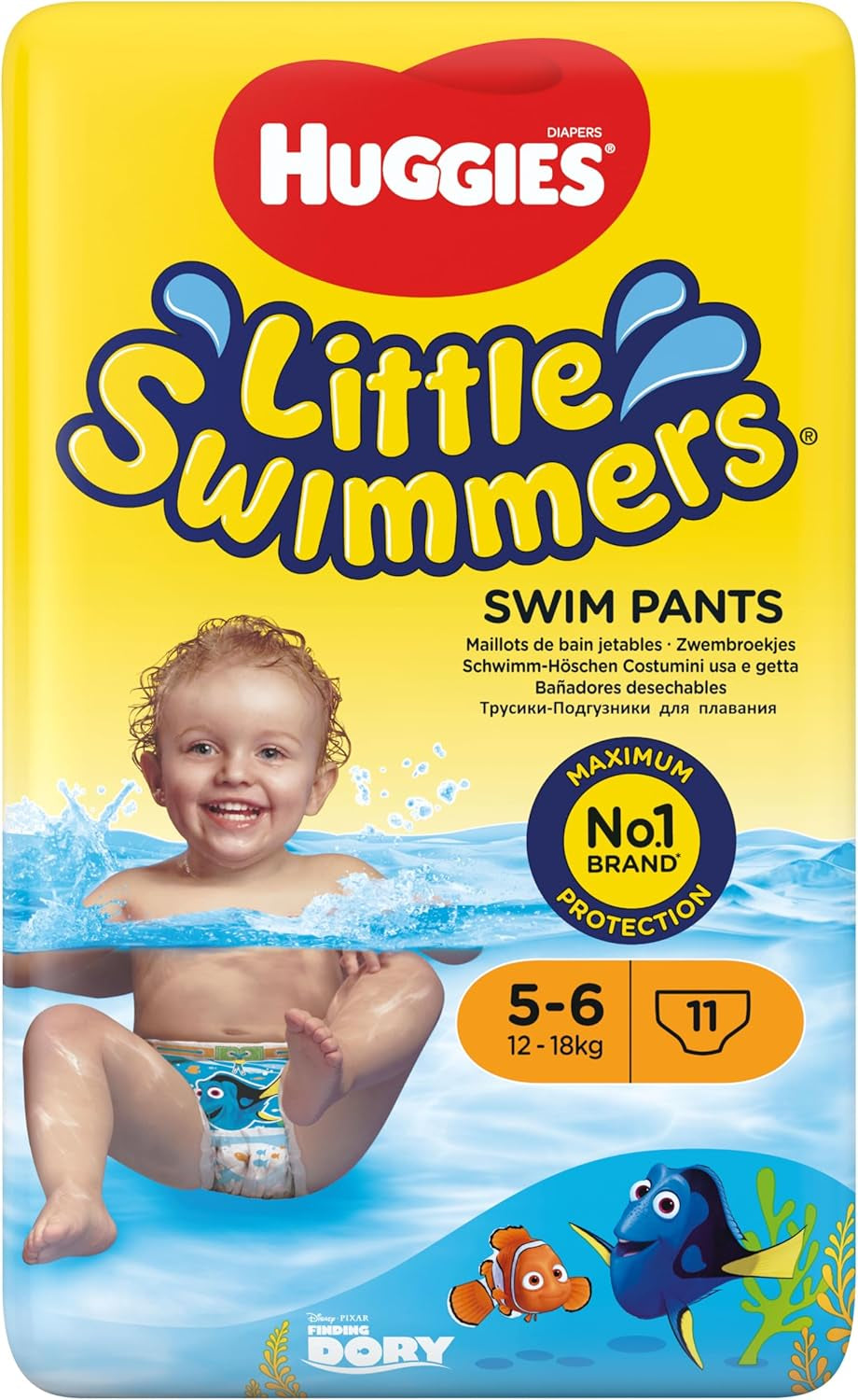 Huggies Little Swimmers Pannolini da nuoto usa e getta per neonati e bambini piccoli, taglia 5-6 (12-18 kg), 11 pannolini da bagno, unisex