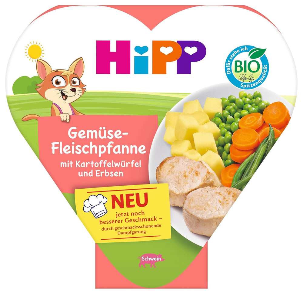HiPP Sote de legume și carne organice cu cartofi tăiați cubulețe și mazăre (6 x 250g), masă de la 1 an, gătit ușor la abur, vegetarian, condimentat corespunzător pentru copii, calitate organică