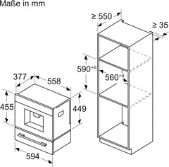 Bosch CTL7181B0, Espressor automat încorporat inteligent Seria 8, 45,5 x 59,4 cm, Ecran tactil TFT, Râșniță cu acționare ceramică foarte silențioasă, Funcție de autocurățare AutoMilk Clean, Rezervor de apă de 2,4 l, Negru