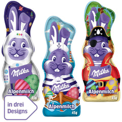 Milka Smiling Bunny Alpine Milk Design Edition - Cioccolato pasquale con 3 diversi design - 24 x 45 g