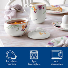 Villeroy & Boch - Zahărniță Mariefleur, Culori Asortate, Se poate spăla în mașina de spălat vase, Se poate pune în cuptorul cu microunde, Zahărniță cu Capac, Recipient pentru zahăr, Depozitare, Accesoriu pentru cafea, Veselă florală, Porțelan Premium