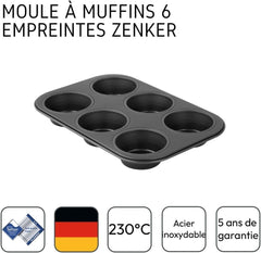 Zenker 6Er Muffinform Nero Metallico, 275X190X30 Mm, Teflon Classic Antihaftbeschichtung, Hitzebeständig Bis 230°C, Leichte Reinigung, Ideal Für Köstliche Muffins Stampi e teglie Naty Shop