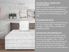 Completo letto Traumnacht Green basic composto da trapunta per tutto l'anno, 135 X 200 cm + cuscino 80 X 80 cm, certificato Oeko-Tex, prodotto secondo lo standard di qualità tedesco. Trapunte e trapunte Naty Shop