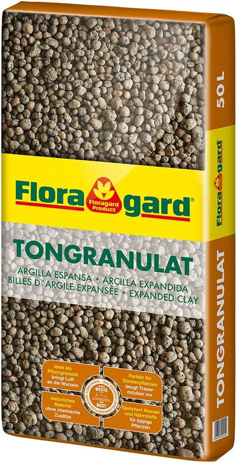 Granuli di argilla espansa Floragard 50 L - materiale drenante naturale e substrato idroponico per vasi, vasche, piante d'appartamento e fioriere - previene l'accumulo di acqua, garantisce una buona aerazione