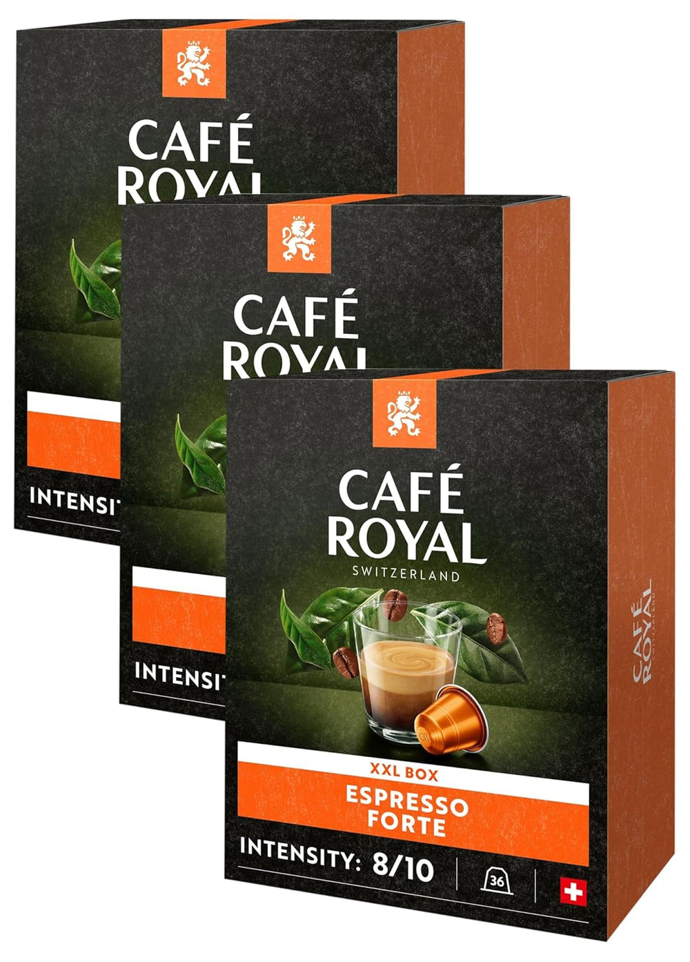 Espresso Forte 36 Kapseln für Nespresso Kaffee Maschine - 8/10 Intensität - UTZ-zertifiziert Kaffeekapseln aus Aluminium (Packung mit 3)