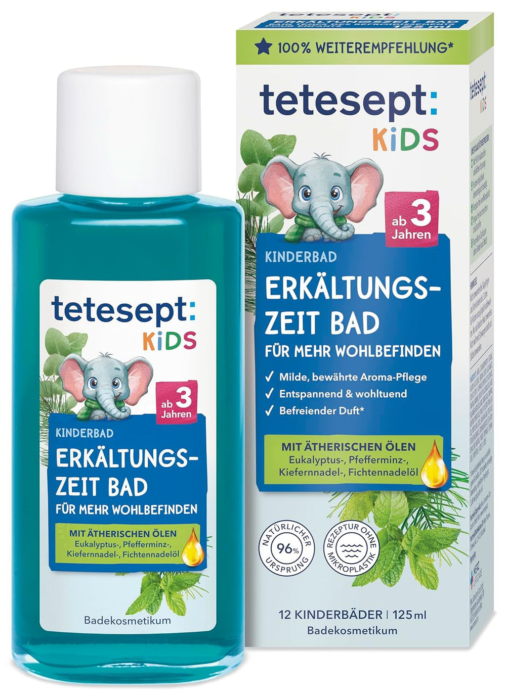 Tetesept Kids Cold Time Bath - additivo da bagno per bambini per la stagione fredda con 4 oli essenziali, rilassante e riscaldante, 125 ml Naty Shop