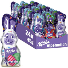 Milka Smiling Bunny Alpine Milk Design Edition - Cioccolato pasquale con 3 diversi design - 24 x 45 g