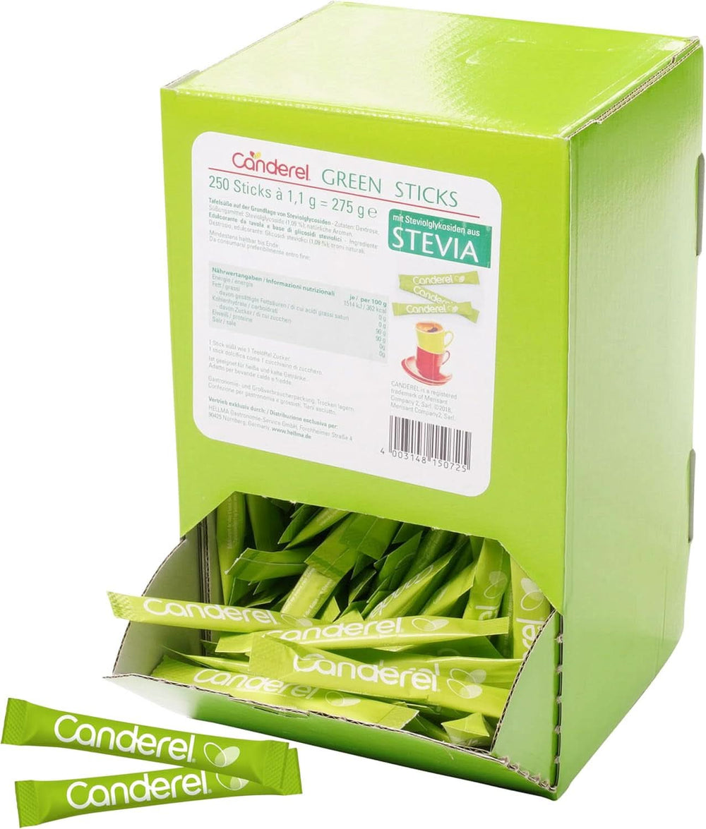 Hellma Canderel Green Stevia Sticks, 250 bustine di stevia, bustina da 1,1 grammi Dolcificanti Naty Shop