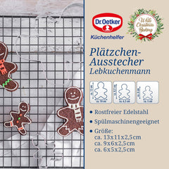 Set de 3 forme de biscuiți Dr. Oetker cu omuleț de turtă dulce – Forme de biscuiți White Christmas Baking – Forme de biscuiți din oțel inoxidabil pentru Crăciun