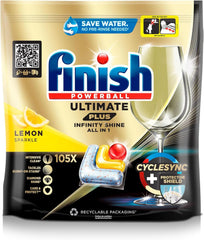 Finish Ultimate plus Infinity Shine Citrus Dishwasher Tabs - Tablete pentru mașină de spălat vase, curățare intensivă - 105 capsule, lămâie Naty Shop