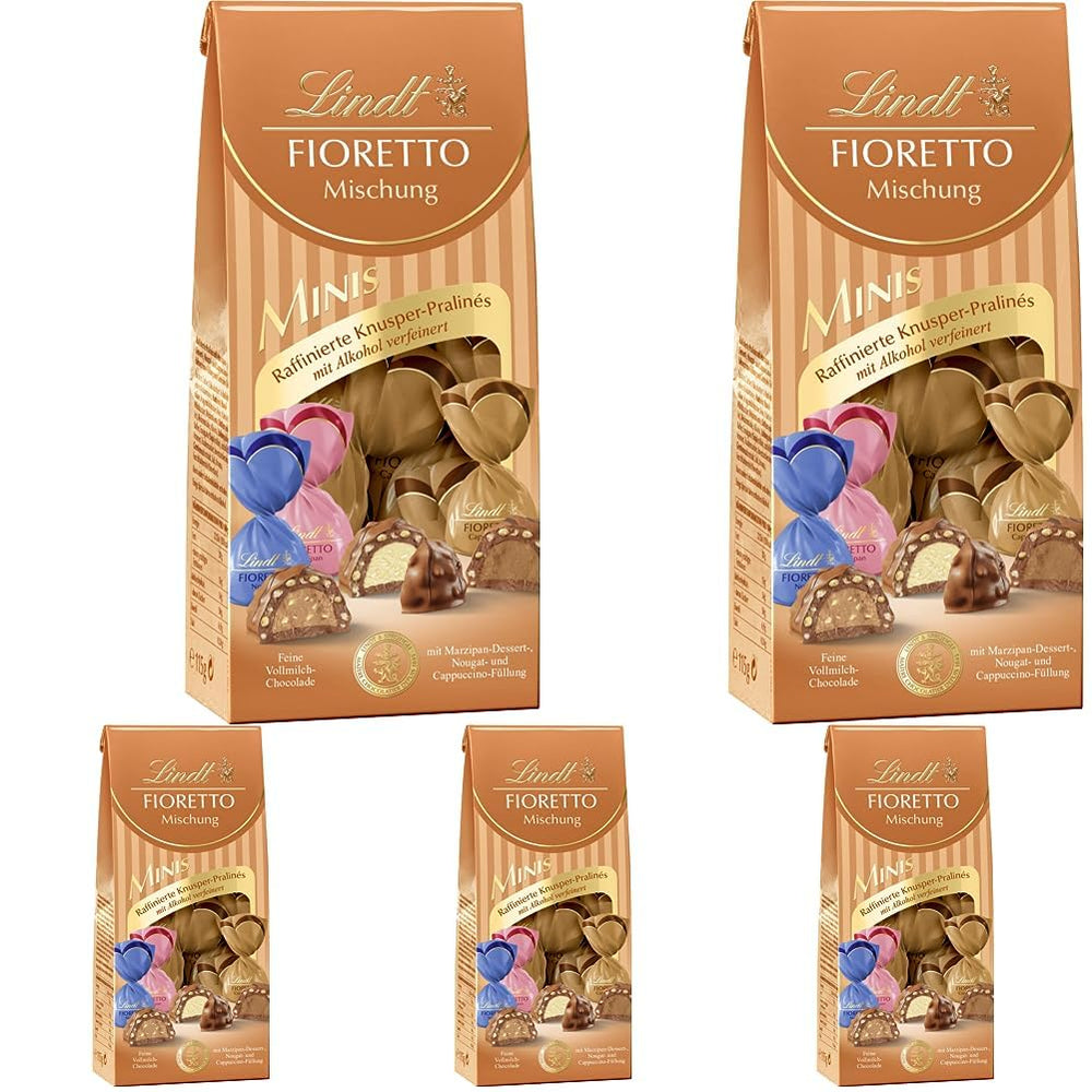 Cioccolato - Assortimento FIORETTO Minis | 115 g| ca. 10 praline di cioccolato al latte ai gusti marzapane, cappuccino e torrone, contiene alcol | Set regalo al cioccolato | Set regalo di cioccolato (confezione da 5)