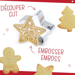 Set de copt SCRAP COOKING 2093 cu tăietor de pisici din oțel inoxidabil și aparat de vafe din lemn, potrivit pentru contactul cu alimentele, Crăciun