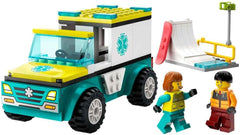 Ambulanza e snowboarder LEGO City, set da gioco ambulanza con macchinina e 2 minifigure, personaggio dello snowboarder e del paramedico, regalo fantasioso per ragazzi e ragazze dai 4 anni 60403 Set da costruzione Besuche den LEGO-Store