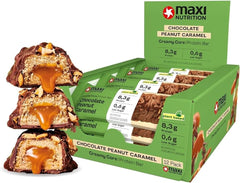 MaxiNutrition Barretta proteica vegana cremosa con cioccolato, arachidi e caramello 12x45g - barretta proteica vegana, 18% di proteine, 8,3 g per barretta, basso contenuto di zucchero (0,9 g), senza zuccheri aggiunti, senza aromi artificiali