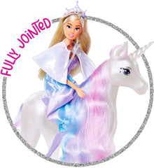Simba Steffi Love Fantasy Unicorn, Spielpuppe als Prinzesinn mit Einhorn, magische Lichter, vollbewegliche Puppe, 29cm, ab 3 Jahren