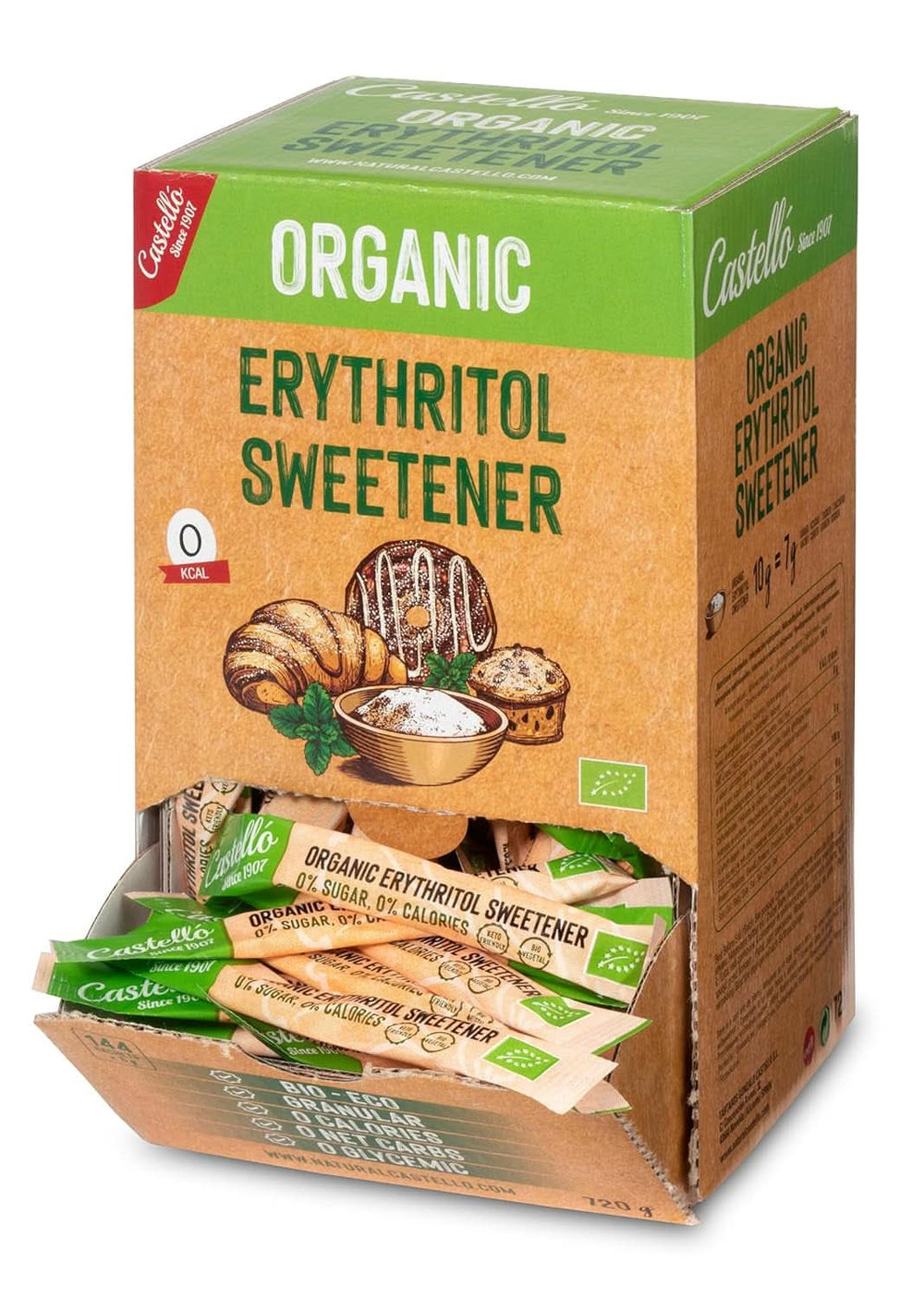 Eritritolo organico naturale | 144 buste da 5 G, 720 grammi totali di dolcificanti Naty Shop