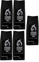 Dragon Coffee Massimo Espresso – Mittlere italienische Röstung | 70% Robusta / 30% Arabica | Kaffee Ganze Bohnen | Intensive Crema | (5x1kg)