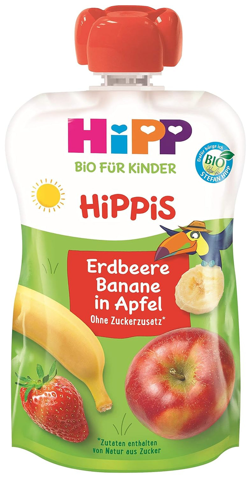 HiPP Biologico per Bambini HiPPiS Fragola Banana in Mela - Theo Tucano, 100g