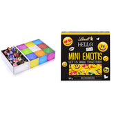 Assortimento di cioccolato (37 palline LINDOR, 24 Mini bastoncini Hello, 10 Mini Fioretto), regalo di cioccolato (1 x 815 g) e Mini Emoti HELLO, cioccolato al latte in 5 disegni emoticon, 164 g