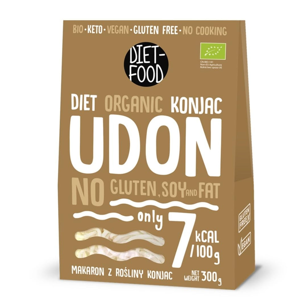 Udon Shirataki Konjac Noodles Bio 385g - A basso contenuto calorico, senza glutine, vegano - a base di radice di konjac, ricco di fibre DIET-FOOD
