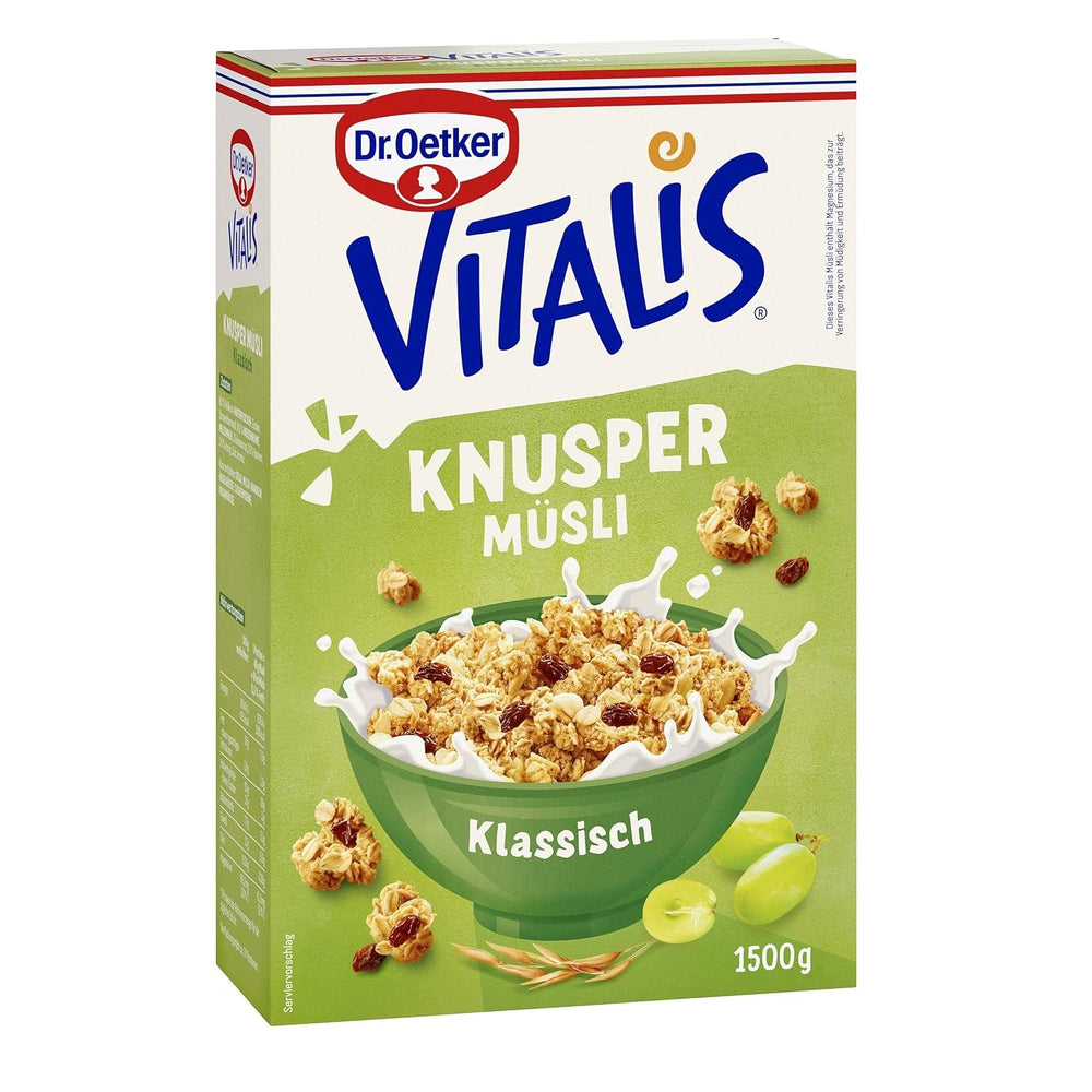 Dr. Oetker Vitalis Classic Crispy Muesli: confezione grande di muesli croccanti per la colazione con uvetta, 1 confezione, 1,5 kg