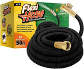 Furtun de grădină extensibil și ușor Flexi-Hose - Flexibilitate maximă fără îndoire - Rezistență suplimentară cu fitinguri din alamă de 2 cm și miez dublu din latex - Antiputrezire, Anti-crăpături, Anti-scurgeri (negru, 15 metri)