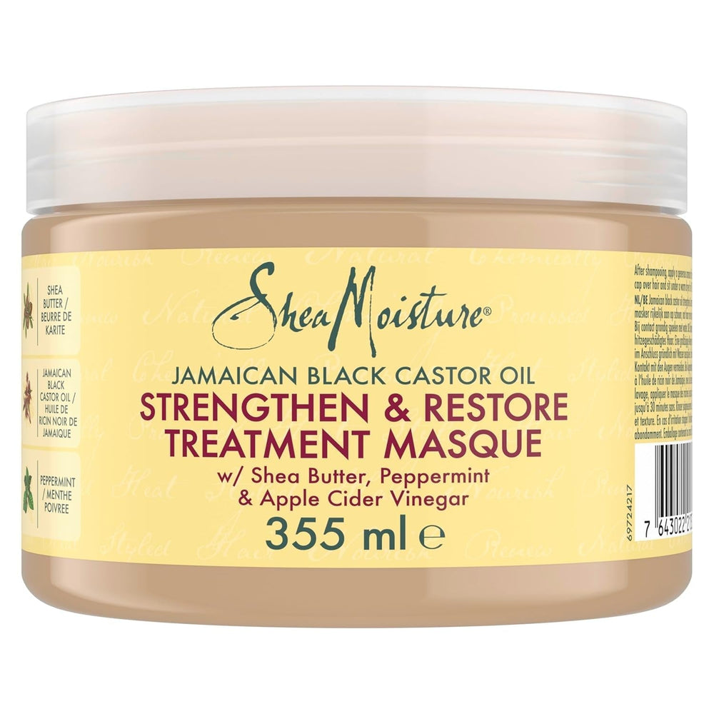 SheaMoisture Jamaican Black Castor Oil mască de păr fără silicon și sulfați Mască de tratament pentru păr Strength&Restore pentru păr natural, prelucrat chimic sau coafat cu căldură 355 ml Masca de par Naty Shop 355 Ml (1 pachet)