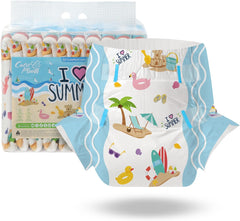 CutiePlusU Pannolini per adulti, confezione da 10, pannolini usa e getta per donne e uomini, massima assorbenza durante la notte - I Love Summer (taglia media 71-96 cm)