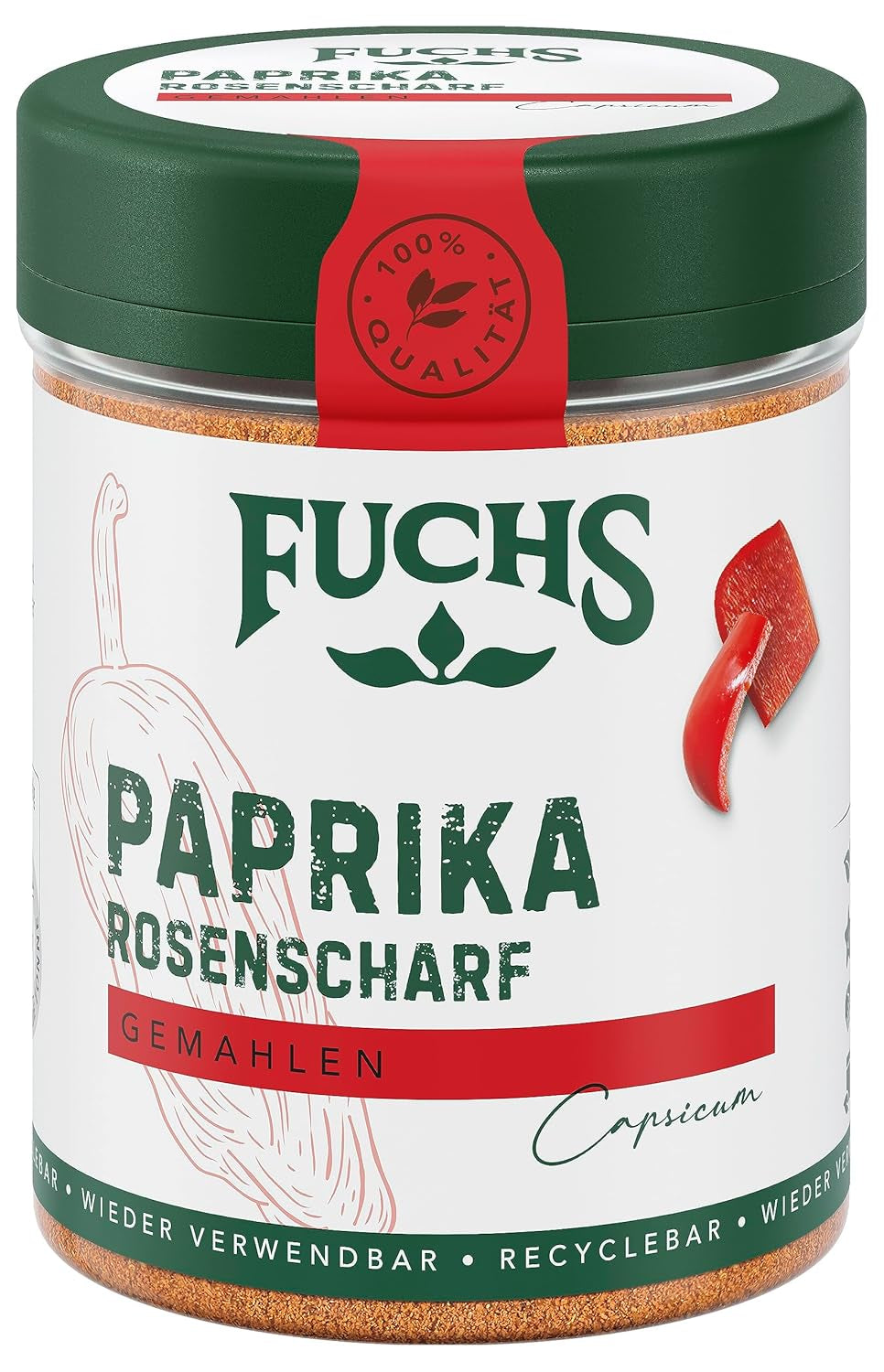 Fuchs Gewürze - Paprika rosenscharf gemahlen - schärfer Gesmack für Gulasch, Eintöpfe oder Gemüsegerichte - ingredienti naturali - 55 g in wiederverwendbarer, recyclebarer Dose