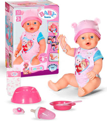BABY Born Emma - păpușă bebeluș 43 cm - 10 funcții, inclusiv accesorii și saltea - Funcționează complet fără baterii - Potrivită pentru copii cu vârsta de 3 ani și peste