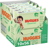 Salviette per neonati Huggies® Natural Care, 10 x 56 salviette, realizzate con fibre per la cura della pelle per una pelle sana, arricchite con Aloe Vera Salviettine umidificate per neonati Naty Shop