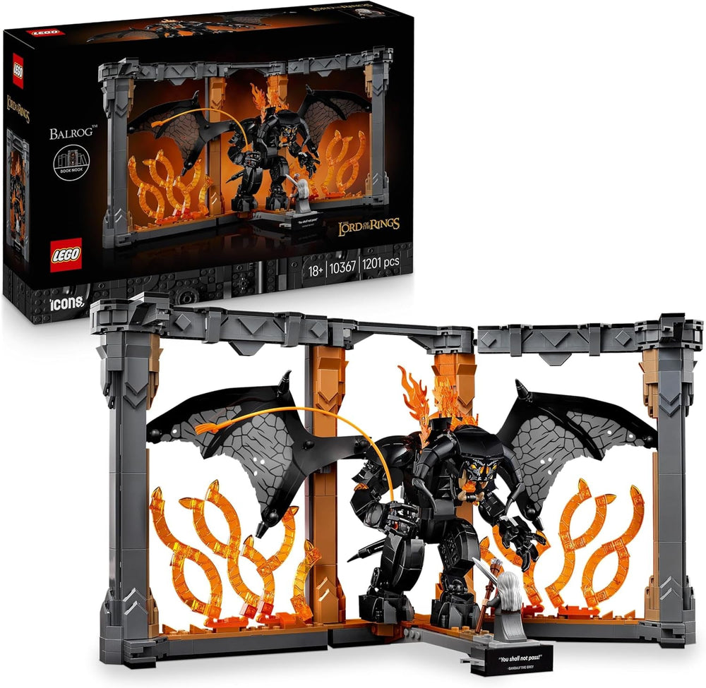 LEGO Icons Der Herr der Ringe: Balrog Bücherstütze - DIY Bücherregal Deko mit Gandalf dem Grauen Minifigur & Drachenfigur - Sammlerstück & Geschenk für Fans - 10367