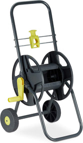 Cărucior furtun Relaxdays 45m, rolă mobilă pentru furtun de grădină și balcon, cu ghidaj pentru furtun, 76,5x44x41 cm, gri-galben