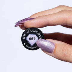 Smalto UV Semilac 664 Lilac Gloss 7 ml – Effetto Cat Eye, Riflessi Unici con Strumento Magnetico – Collezione Gloss Gala