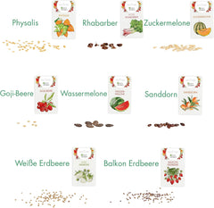 Set di semi di frutta: semi da giardino premium con 8 varietà di piante da frutto per giardino e balcone - Semi di anguria, semi di fragola, uva spina, rabarbaro e altro ancora - Set regalo di semi di frutta di OwnGrown