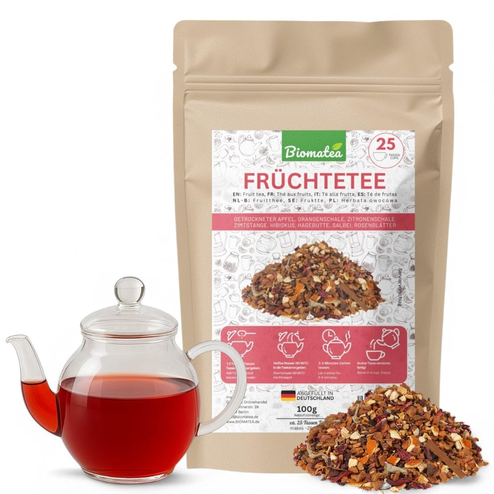 Ceai de fructe â 100 g Amestec aromat de fructe cu mere, hibiscus Èi scorÈiÈoarÄ â PungÄ cu fermoar, aproximativ 25 de ceÈti â FÄrÄ aditivi, ambalat în Germania