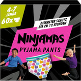 Ninjamas Hearts Pantaloni Pigiama, 60 Pantaloni da Notte Assorbenti, 7 Anni, 17Kg-30Kg Mamma e Bambino Naty Shop 4-7 Anni (60 Pezzi) Ragazze, 4-7 Anni